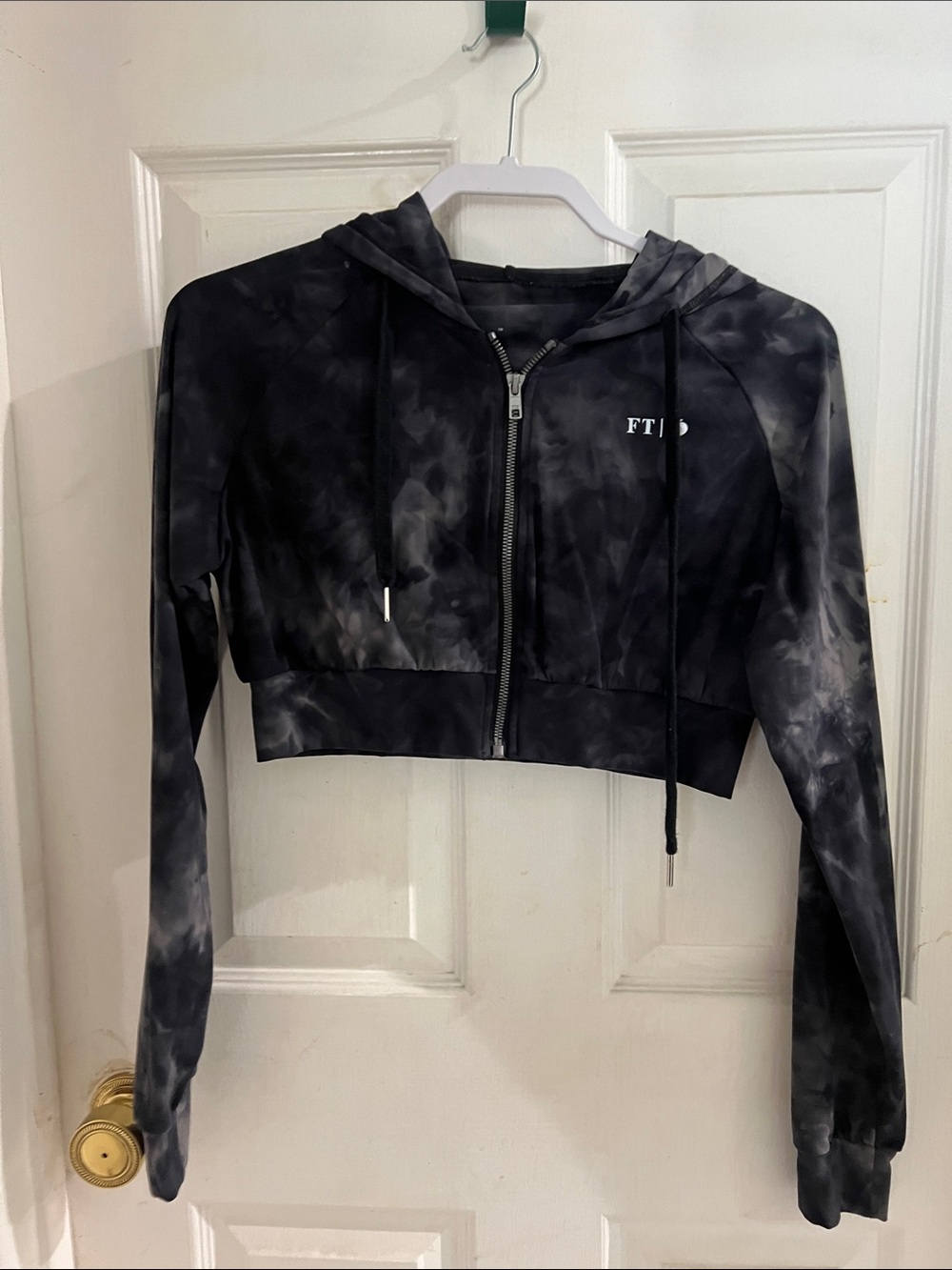 FTP brand Cropped Tie-Dye Zip Hoodie - Black/Grey